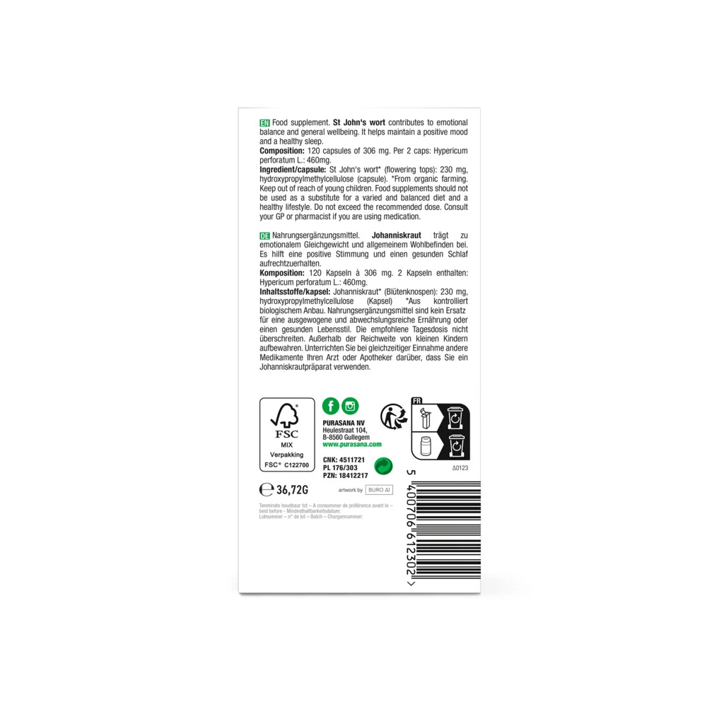 Purasana Sint-Janskruid Bio Purasana Sint-Janskruid Bio -Winkel Voor Gezondheidszorgproducten 1022695 3