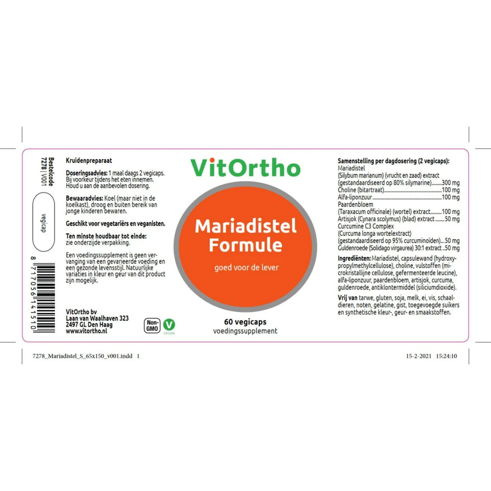 Vitortho Mariadistel Formule Vitortho Mariadistel Formule -Winkel Voor Gezondheidszorgproducten 1029160 2