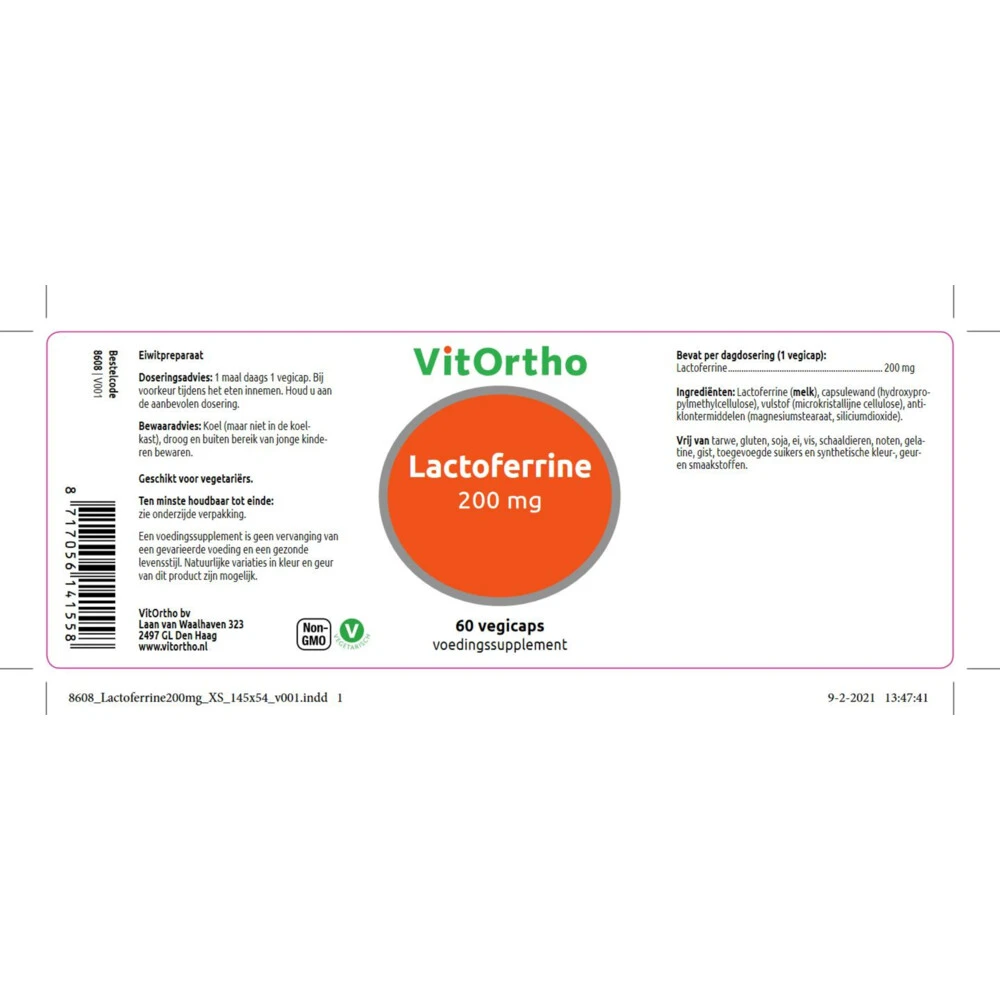 Vitortho Lactoferrine 200 mg Vitortho Lactoferrine 200 Mg -Winkel Voor Gezondheidszorgproducten 1029169 2