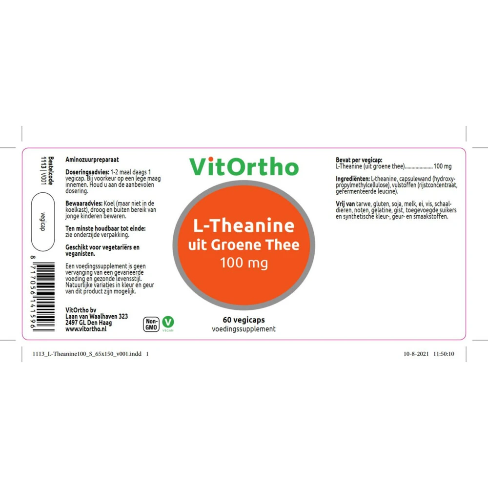 Vitortho L-Theanine 100 mg Vitortho L-Theanine 100 Mg -Winkel Voor Gezondheidszorgproducten 1032736 2