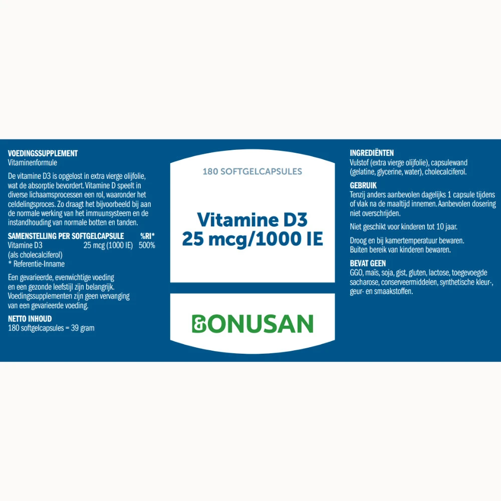 Bonusan Vitamine D3 25 mcg/1000 IE Bonusan Vitamine D3 25 Mcg/1000 IE -Winkel Voor Gezondheidszorgproducten 1039316 2