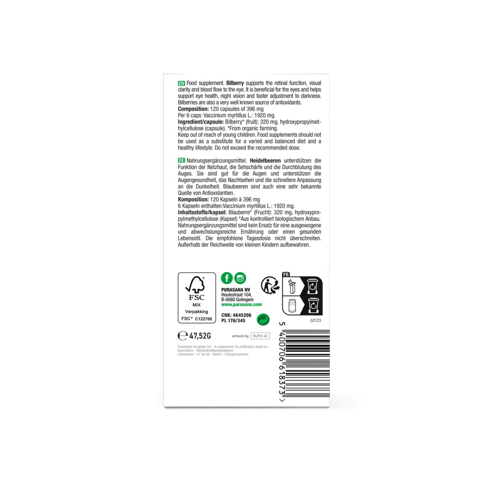 Purasana Blauwe Bosbes 320 mg Purasana Blauwe Bosbes 320 Mg -Winkel Voor Gezondheidszorgproducten 1071262 3