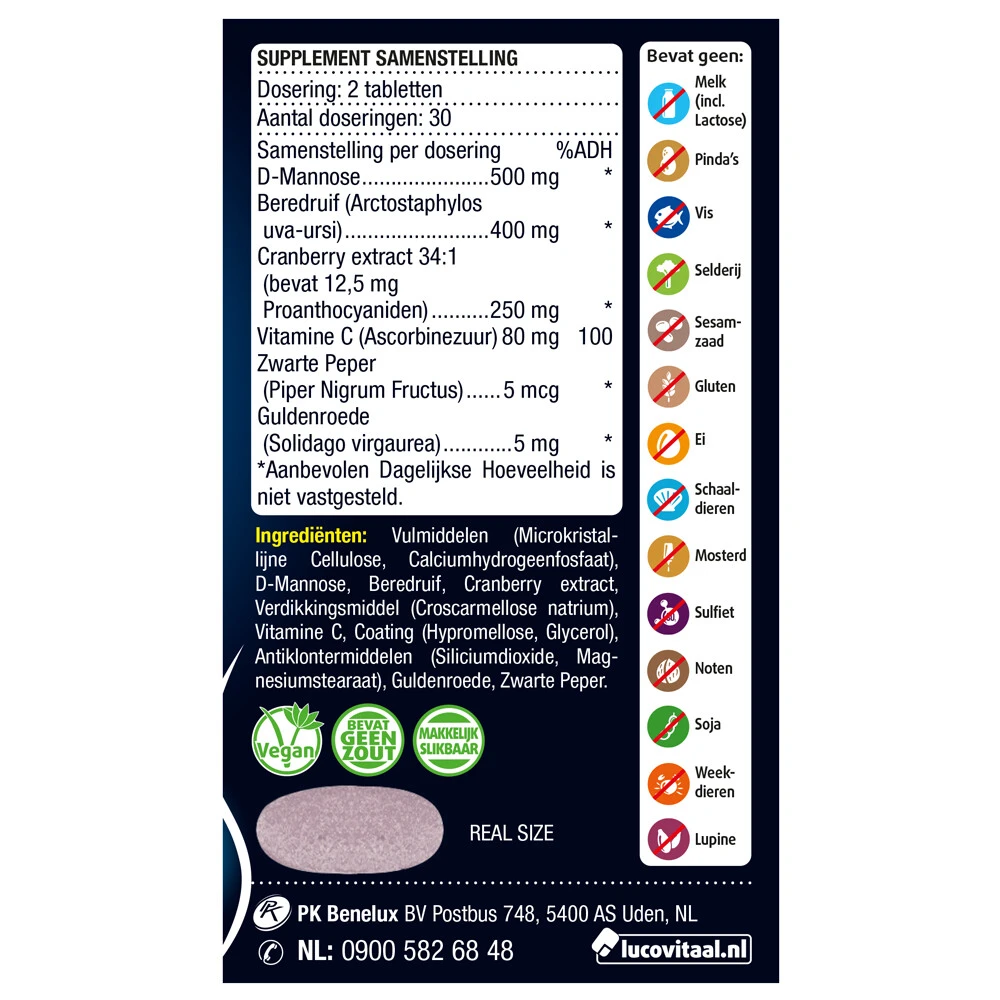 3x Lucovitaal D-Mannose Cranberry Blaasfunctie 3x Lucovitaal D-Mannose Cranberry Blaasfunctie -Winkel Voor Gezondheidszorgproducten 996841 3